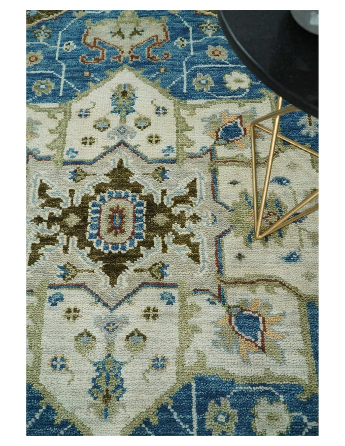 8x10 Blue and Ivory Wool Traditional Persian Antique Vintage Hand knotted Oushak Area Rug | TRDCP207810 - The Rug Decor