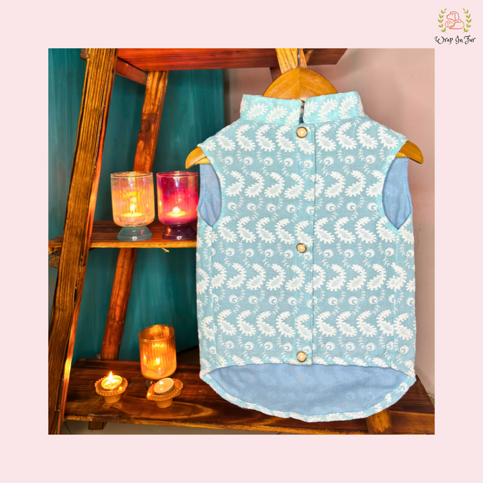 Blue Paisley Embroidered Nawab Dog Kurta - Indian Dog Ethnic Wear Dress