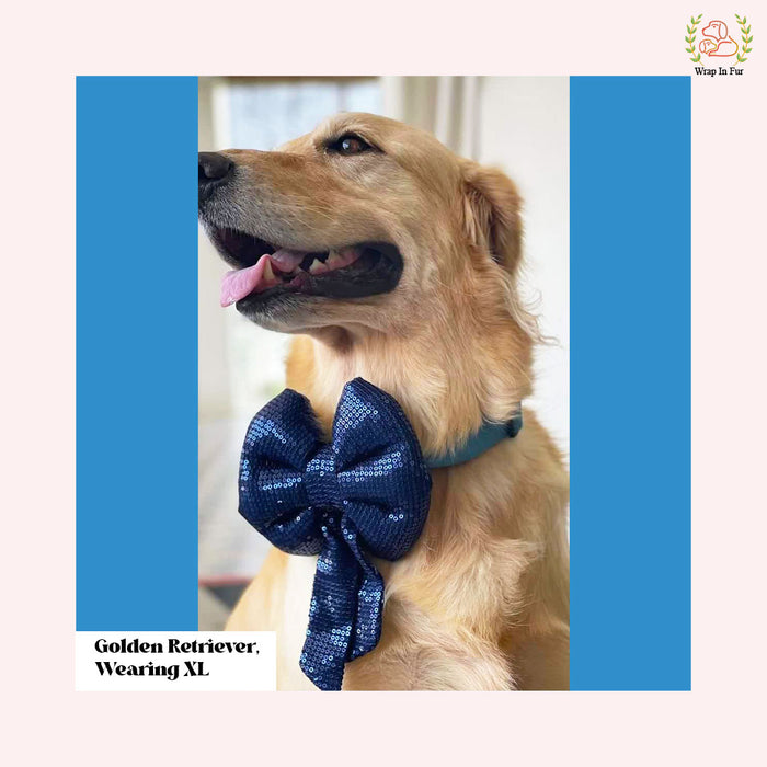 Blue Sequin Sailor Dog Bow - Sparkly Christmas Dog Accessory for Pets