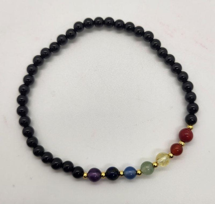 Bracelet, Chakra 7 Mini 4mm/Gold Bead
