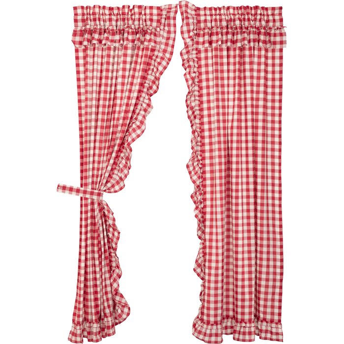 Annie Red Buffalo Check Ruffled Panel Curtains-Lange General Store