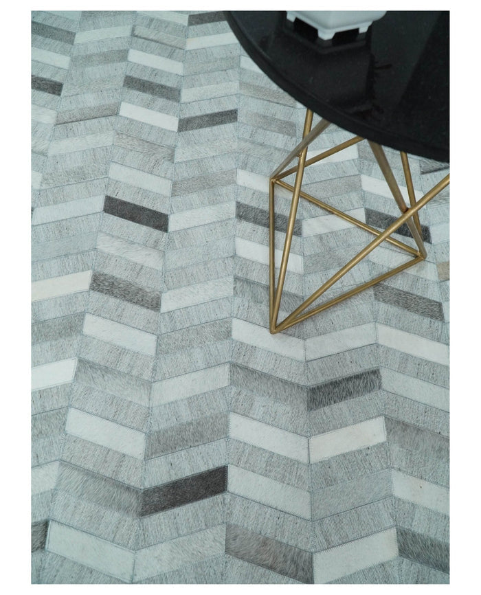4x6, 5x8, 6x9, 8x10, 9x12, 6 and 8 feet Runner Ivory and Gray Leather Rug | Hairon Genuine Leather, Cowhide rug, Chevron Geometric Rug - The Rug Decor