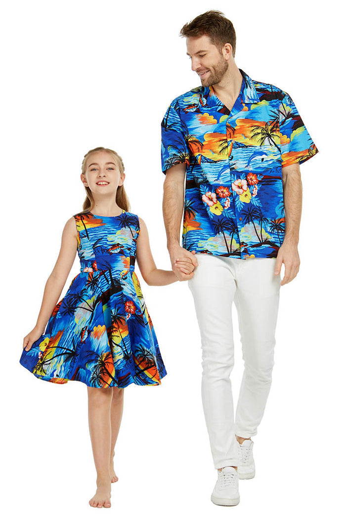 Father Daughter Akela Set in Dolphin Sunset Blue