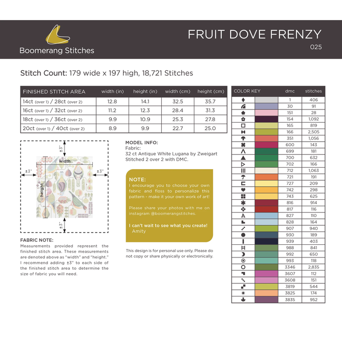 Fruit Dove Frenzy Cross Stitch Pattern-Stitched Modern