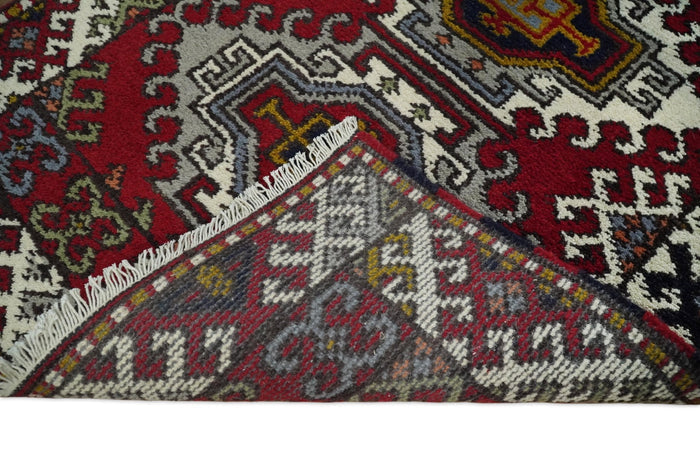 Hand Knotted Antique Kazak Runner Ivory and Red Traditional Tribal Armenian Rug | KZA4 - The Rug Decor