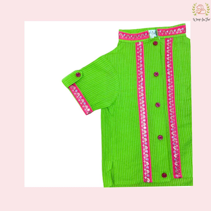 Lime Green & Pink Floral Dog Kurta - Traditional Indian Dog Ethnic Wear