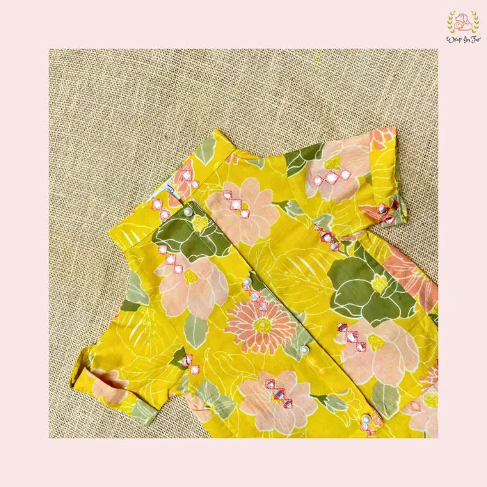 Mustard Floral Dog Kurta Shirt - Designer Indian Dog Ethnic Wear