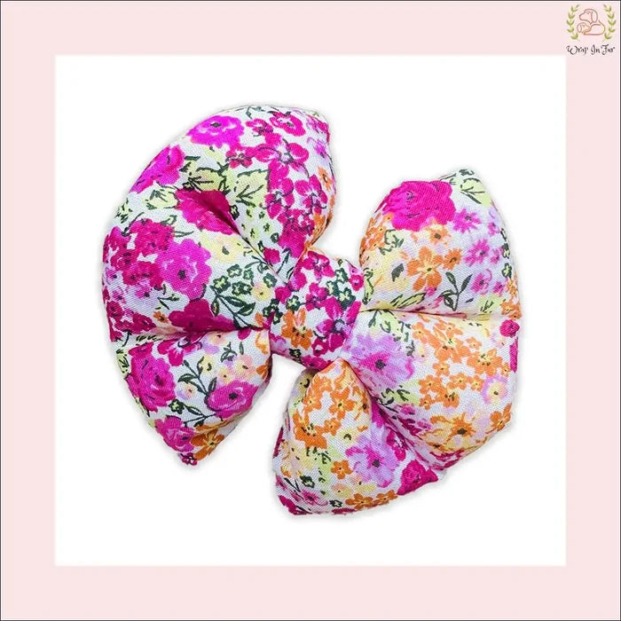 Pink Floral Dog Bow - Vibrant Magenta & Orange Holiday Dog Accessory