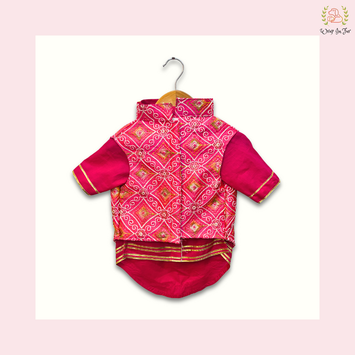 Pink Resham Gota Dog Kurta Jacket Set - Indian Dog Ethnic Wear Dress