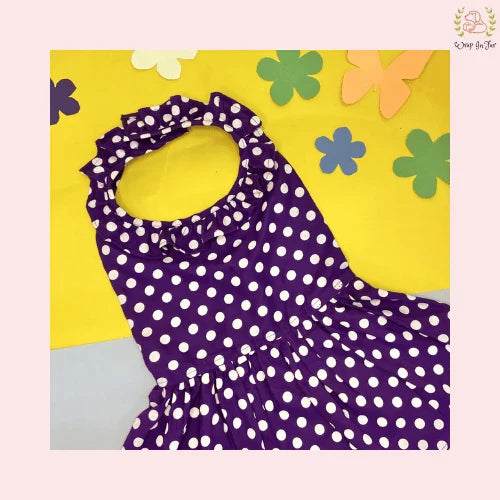 Purple Polka Dot Halter Dog Princess Frock - Retro Party Dress