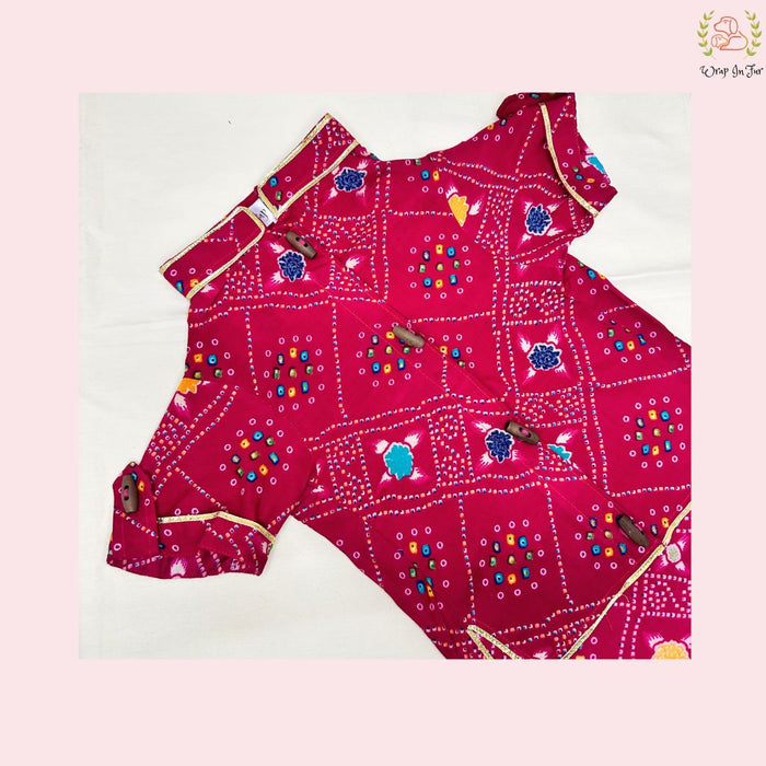 Red Bandhini Dog Kurta - Traditional Indian Dog Ethnic Wear