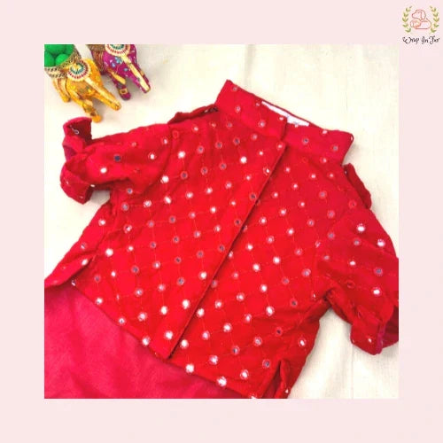 Red Embroidered Dog Kurta with Blue Dupatta - Premium Dog Ethnic Wear