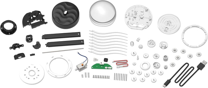 Collection of mechanical parts and components on a white background