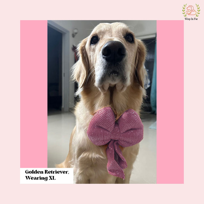 Rose Pink Sequin Dog Bow - Shimmering Holiday Pet Hair Bow Accessory