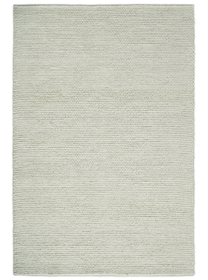 6x9 and 8x10 Solid Ivory Wool Blend Felted Chunky Hand Woven Area Rug | DOV1 - The Rug Decor