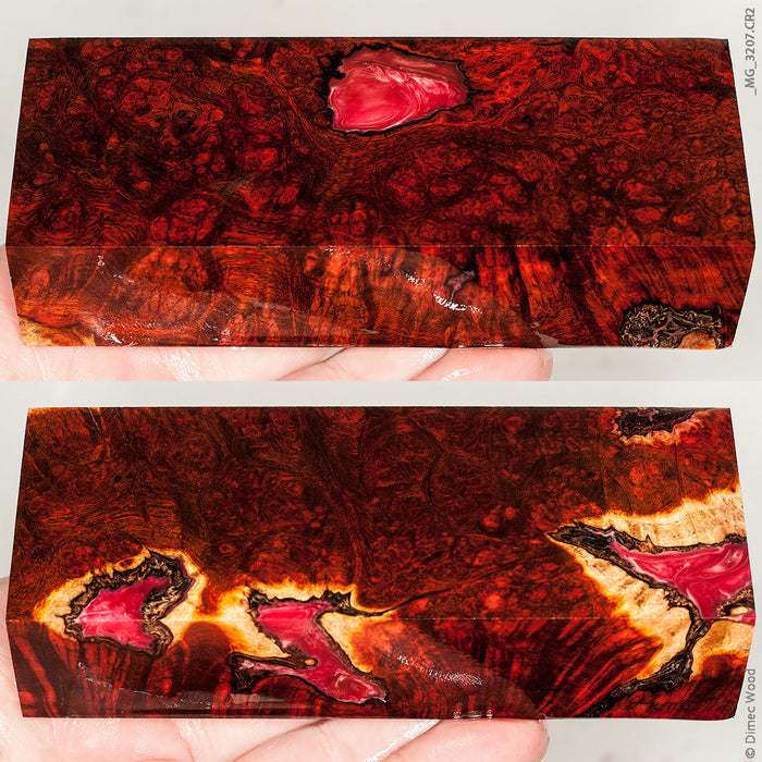 Stabilized hybrid wood redwood burl block
