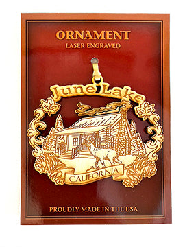Wood Cabin Deer Ornament with Regional Name Drop