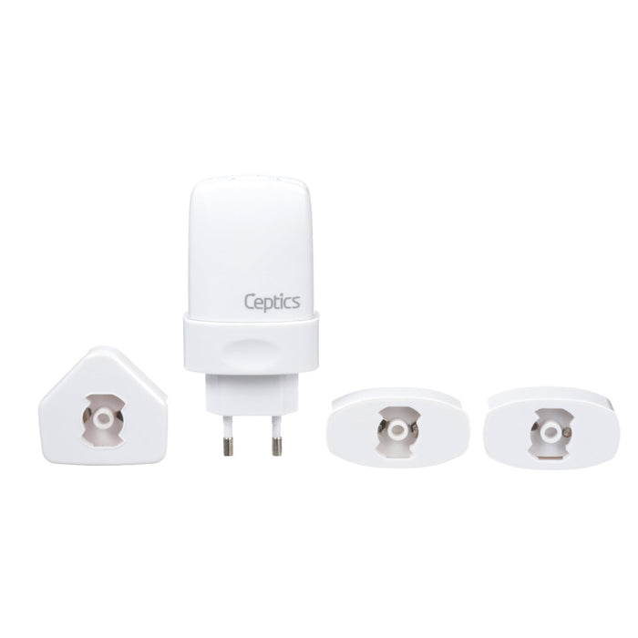 Worldwide 2.1A Dual Travel USB Adapter Charger Kit For Cell Phones, iPhone, iPad & More (USB-4D)