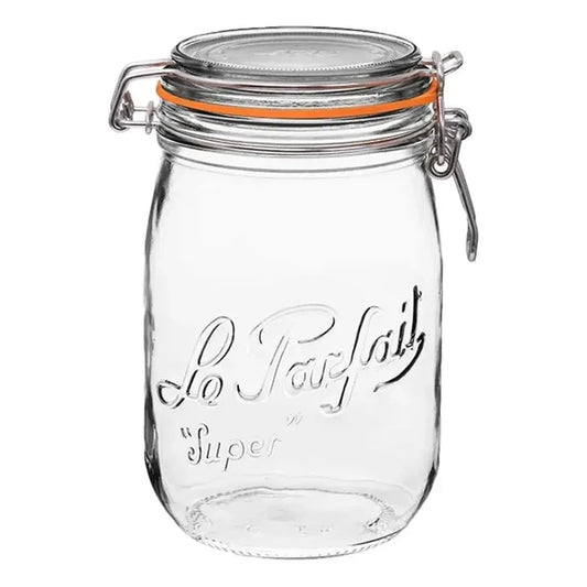 1-Liter Rounded French Glass Storage Jar With Airtight Rubber Seal