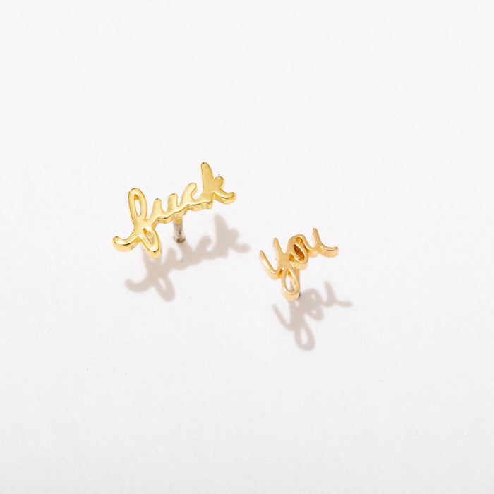 14K Gold Plated Fuck You Script Stud Earrings