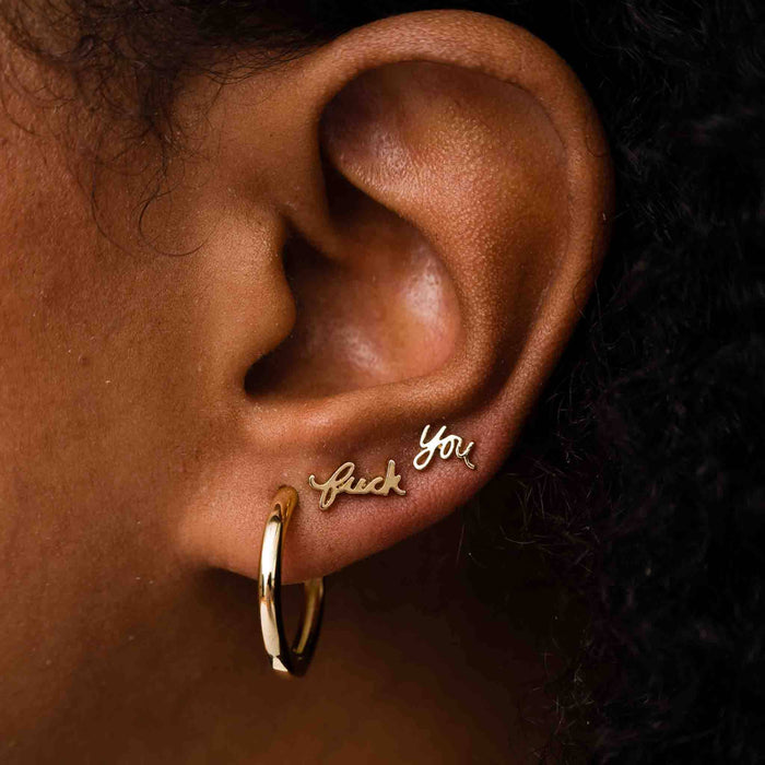 14K Gold Plated Fuck You Script Stud Earrings
