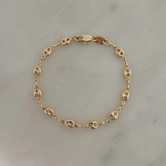 18k Gold Filled Mariner Coffee Bean Link Chain Bracelet