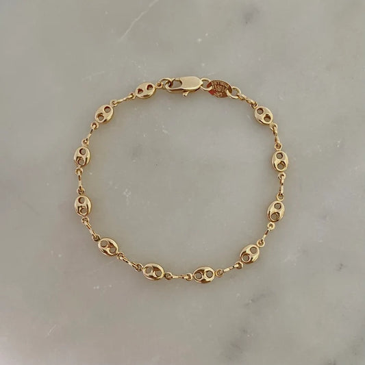 18k Gold Filled Mariner Coffee Bean Link Chain Bracelet