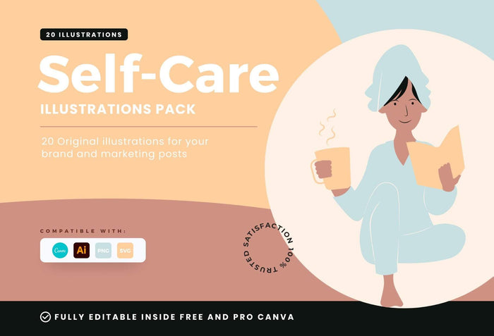 Ladystrategist 20 Unique Self-Care Illustrations - Fully Editable in Canva instagram canva templates social media templates etsy free canva templates