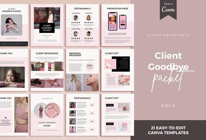 Ladystrategist 21 Page Client Goodbye Packet for Coaches - Editable Canva Template Chic Collection instagram canva templates social media templates etsy free canva templates