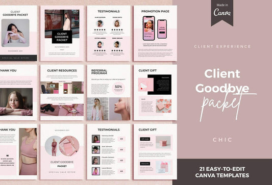 Ladystrategist 21 Page Client Goodbye Packet for Coaches - Editable Canva Template Chic Collection instagram canva templates social media templates etsy free canva templates