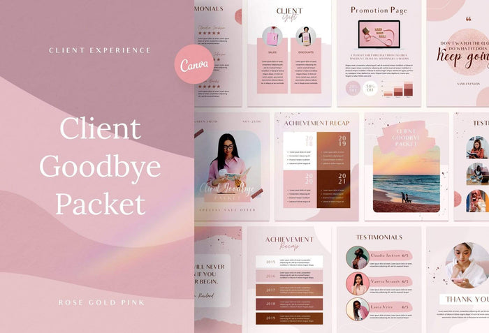 Ladystrategist 21 Page Client Goodbye Packet for Coaches - Rose Gold Canva Template instagram canva templates social media templates etsy free canva templates