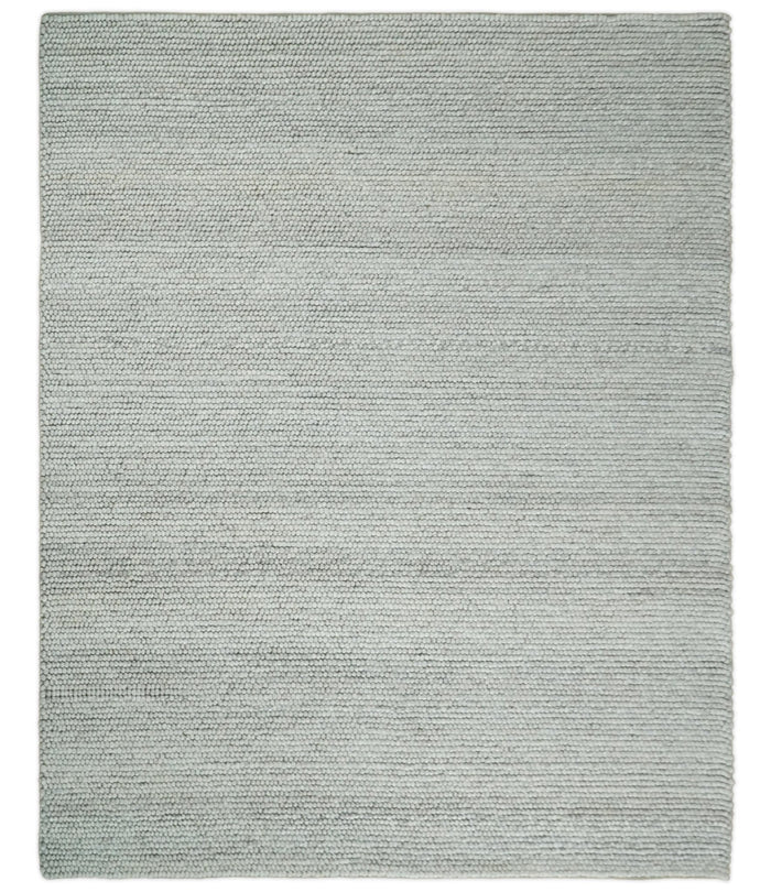 6x9 and 8x10 Solid Silver Wool Blend Felted Chunky Hand Woven Area Rug | DOV4 - The Rug Decor