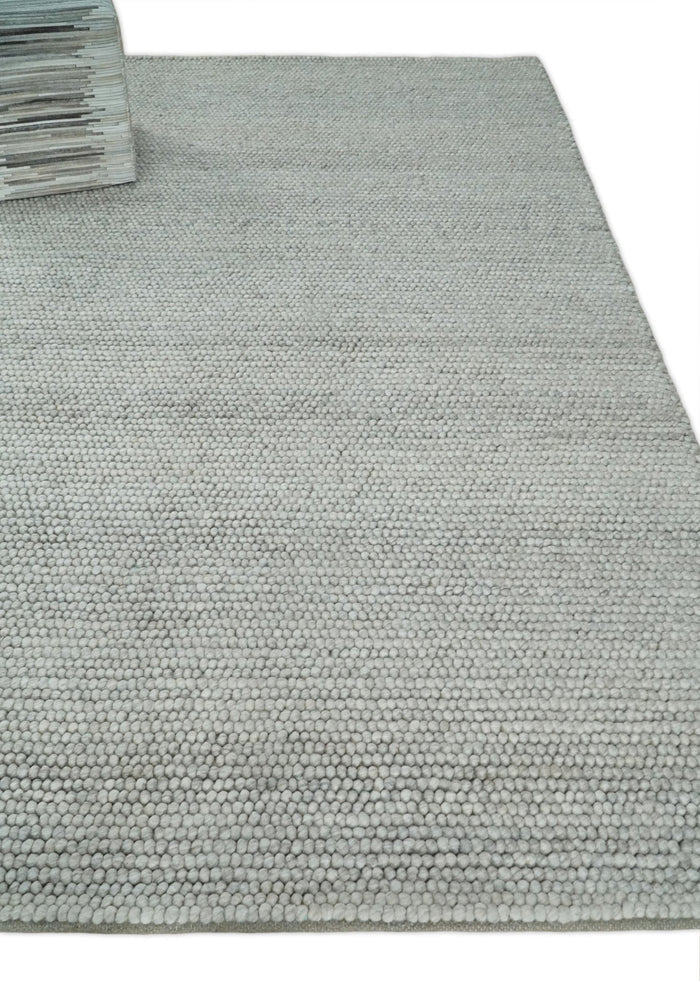 6x9 and 8x10 Solid Silver Wool Blend Felted Chunky Hand Woven Area Rug | DOV4 - The Rug Decor