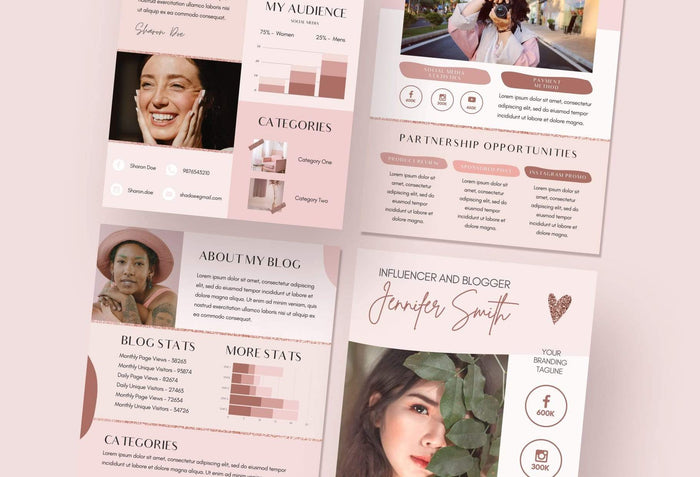 Ladystrategist 4 Page Media Kit Canva Template for Influencers Rose Gold instagram canva templates social media templates etsy free canva templates