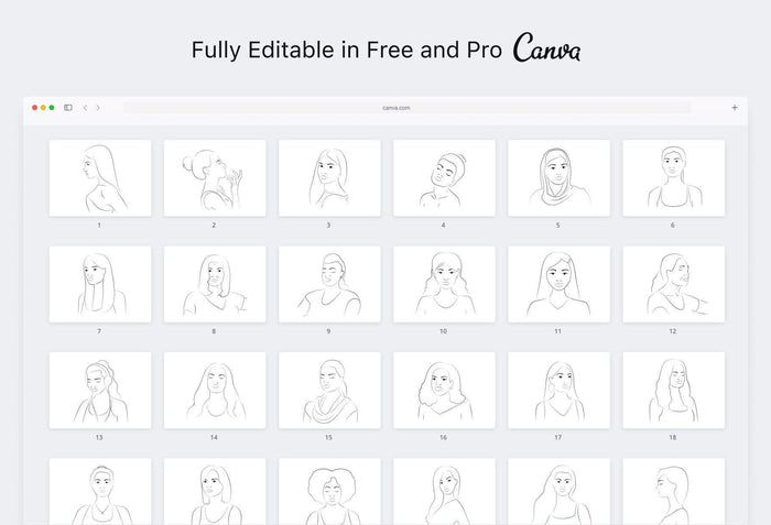 Ladystrategist 50 Outline Female Illustrations - Fully Editable in Canva instagram canva templates social media templates etsy free canva templates