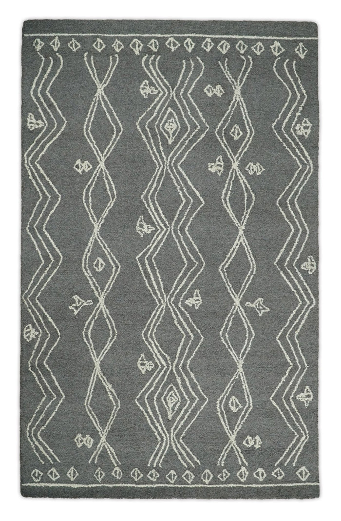 5x8 Gray and White Tribal Hand Hooked Textured Loop Area Rug | TRIB1 - The Rug Decor