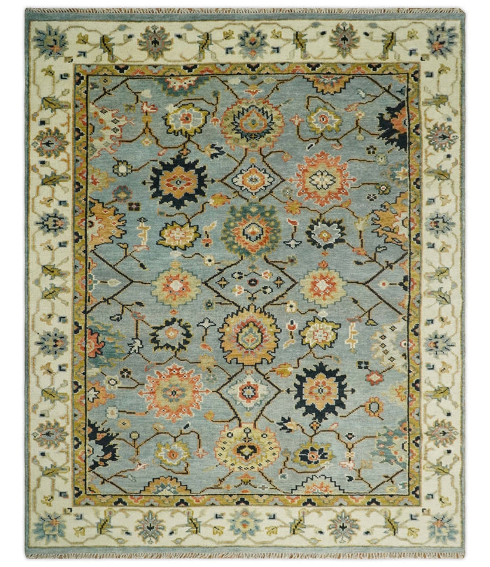 5x8, 6x9, 8x10, 9x12, 10x14 and 12x15 Antique Traditional Persian Aqua and Ivory Area Rug | TRDCP633 - The Rug Decor