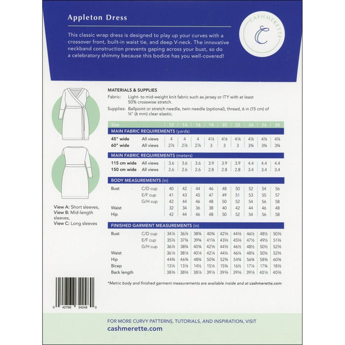 Appleton Wrap Dress - By Cashmerette - 12-32