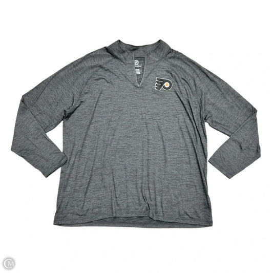 Athletic Top Long Sleeve Collar By Fanatics In Grey, Size: 3x