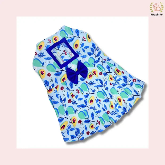 Avocado Print Dog Princess Dress - Light Blue Summer A-line Frock
