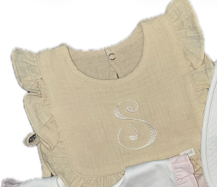 Baby Sawyer Monogrammed Tan Bib