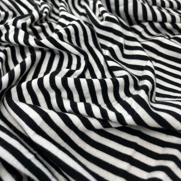 Bamboo Stretch Jersey Knit - Black and White Stripes - Yarn Dyed - Deadstock - 250gsm