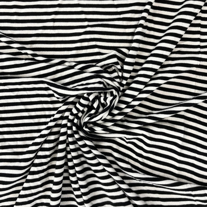 Bamboo Stretch Jersey Knit - Black and White Stripes - Yarn Dyed - Deadstock - 250gsm