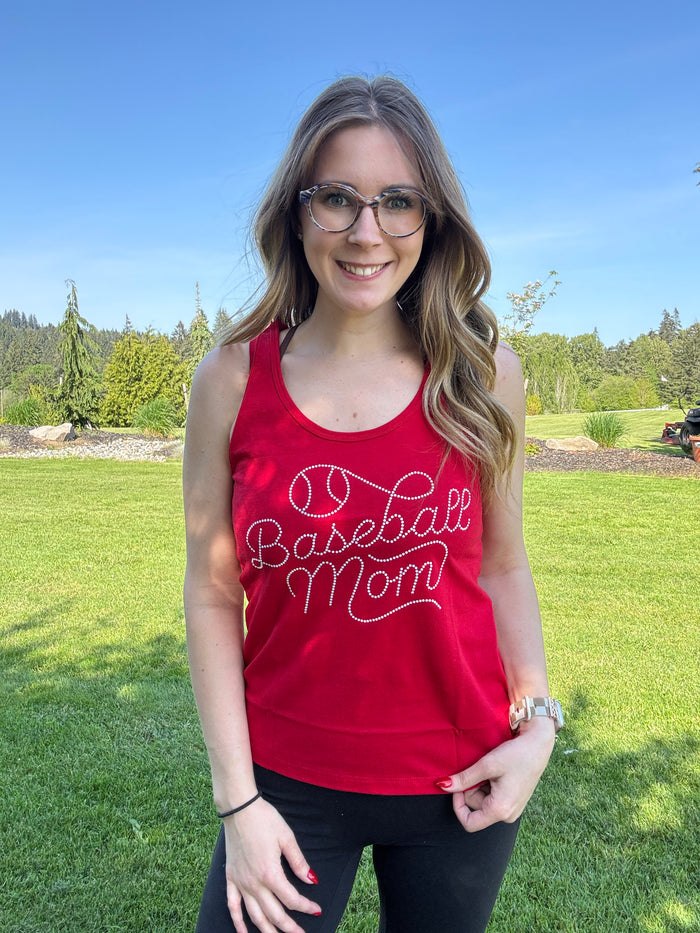 Baseball Mom Script Rhinestone Tank