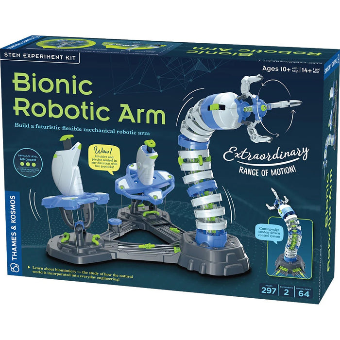 Box of Bionic Robotic Arm STEM experiment kit with text and graphics on a white background