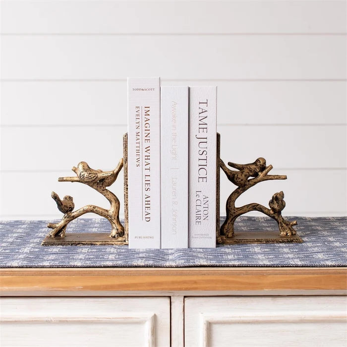 Birds On Branch Gold Bookends