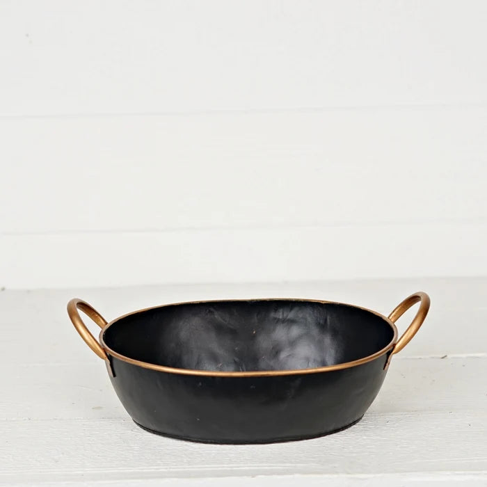 Black and Gold Metal Bowl with Handles