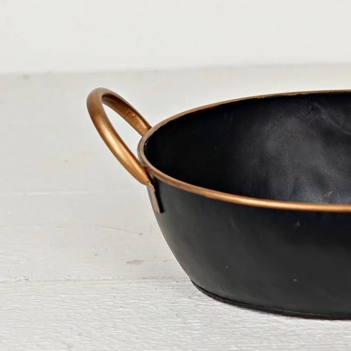 Black and Gold Metal Bowl with Handles
