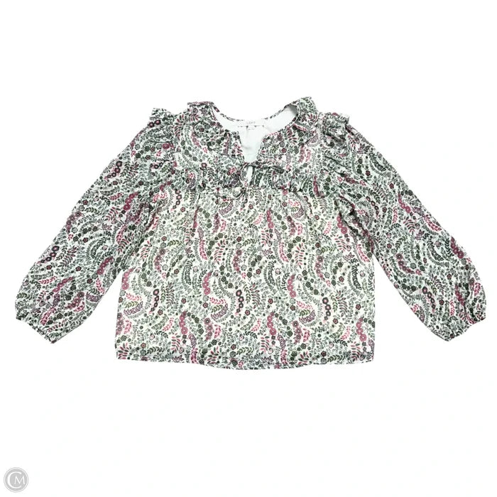 Blouse Long Sleeve By Loft In Cream & Green, Size: Xl