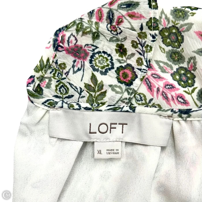 Blouse Long Sleeve By Loft In Cream & Green, Size: Xl